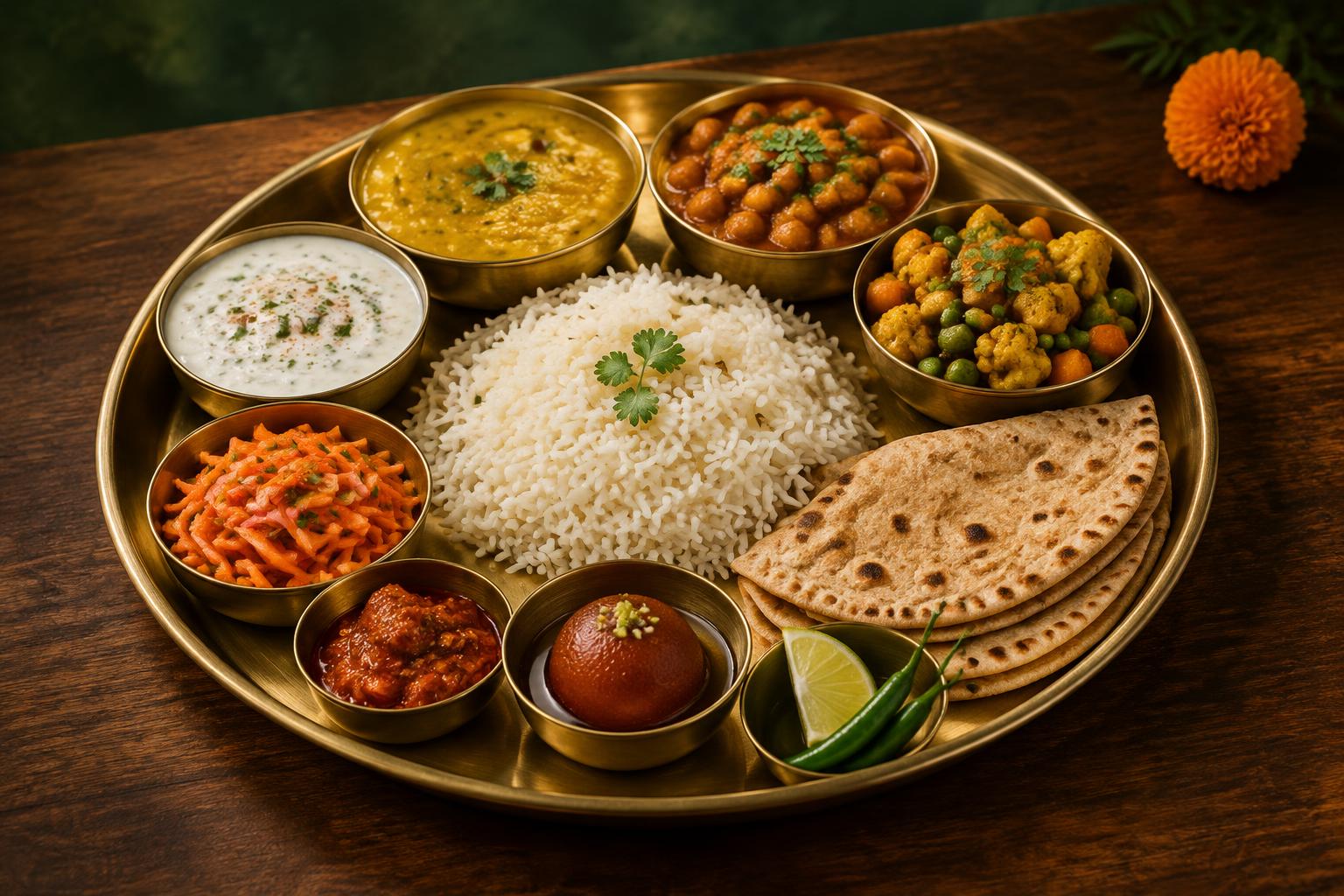 A complete Indian thali illustrating how individual elements work together